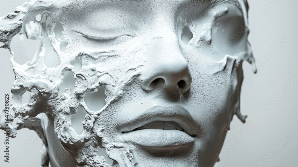 Naklejka premium Half of a face with a surreal melting effect