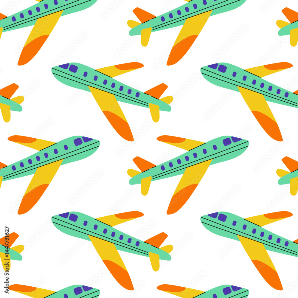 Naklejka premium Colorful cartoon airplanes in a playful pattern suitable for various creative projects