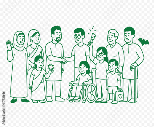 line art illustration set featuring Diversity & Inclusion