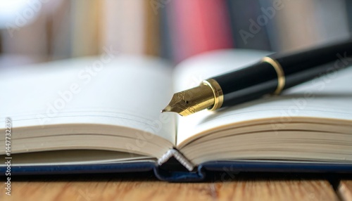 Wallpaper Mural Fountain pen rests on an open notebook, ready for writing.  A close-up shot emphasizing details. Torontodigital.ca