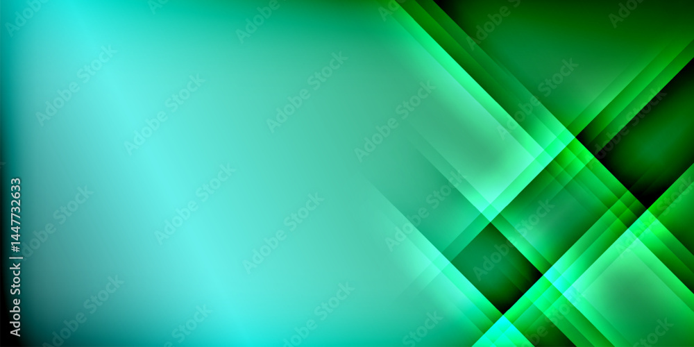 Obraz premium Abstract background features vibrant green, turquoise lines. Dark areas contrast bright gradients, creating dynamic visual effect.