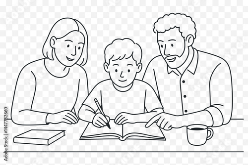 Supportive Parents Helping Kids with Homework at Table