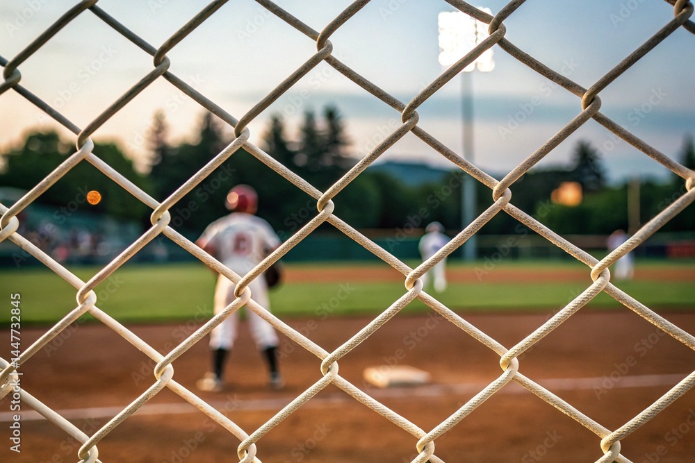 A close-up of the net in sharp focus, framing a blurry football pitch with players in action
