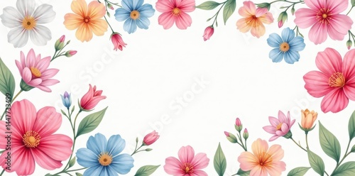 Swirling pastel floral spring pattern on white, texture, textile
