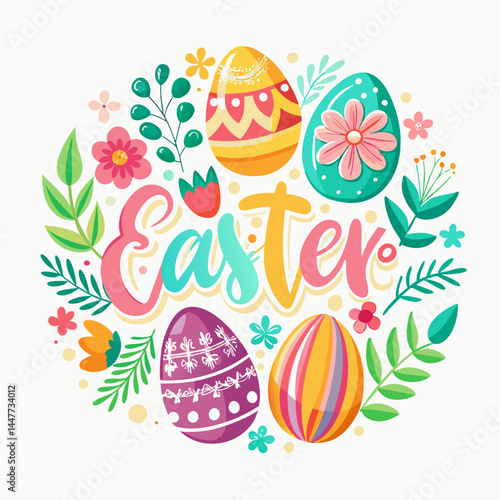 Happy easter greeting card with flowers 