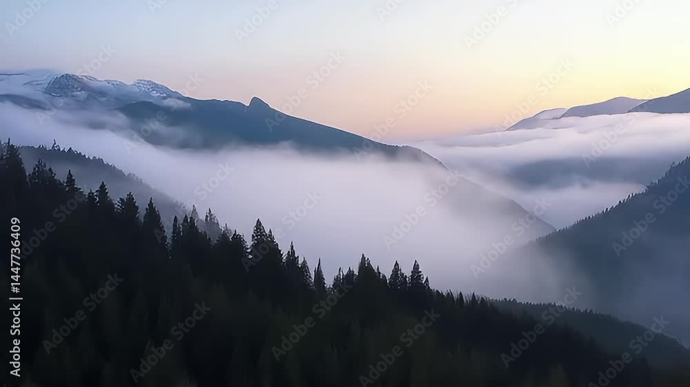 Clouds Covering Mountain Valley Aerial View Establishing Scenic Nature Landscape Clouds Covering Mountain Valley Aerial View Establishing Scenic Nature Landscape