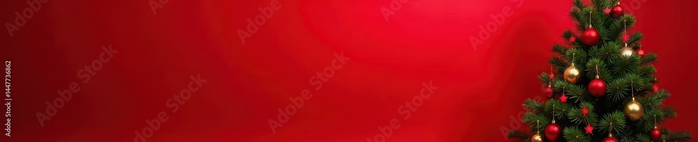 Red background, corner Christmas tree decorated , tree, xmas tree, xmas Red background, corner Christmas tree decorated , tree, xmas tree, xmas