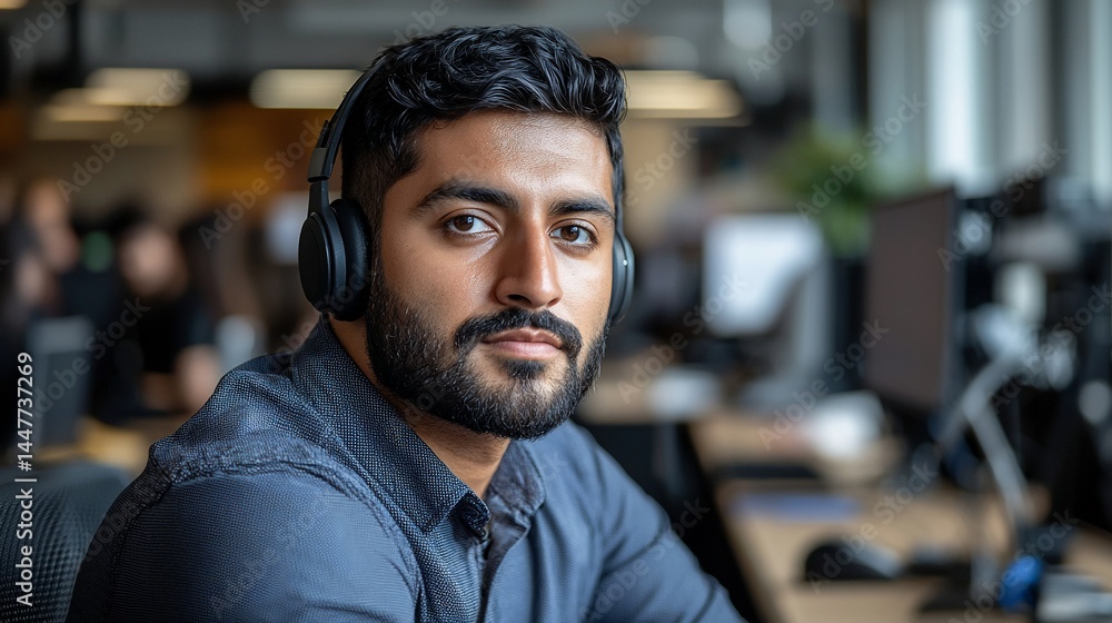 Obraz premium Focused employee in a modern office setting
