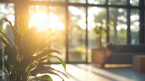 A bright and modern office with big windows has a soft, out-of-focus background. The lighting is nice.

