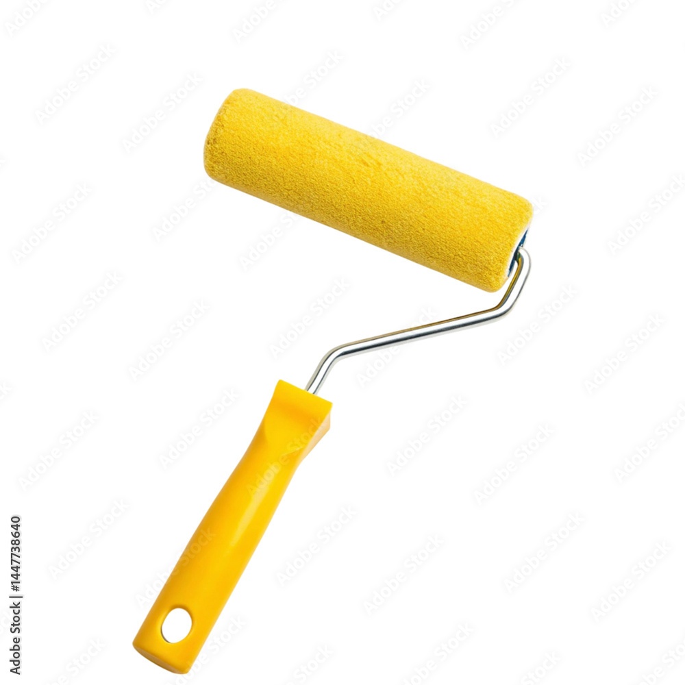 A yellow paint roller with a comfortable ergonomic handle isolated on a gray background for painting walls ceilings and other surfaces isolated on transparent background Generative AI A yellow paint roller with a comfortable ergonomic handle isolated on a gray background for painting walls ceilings and other surfaces isolated on transparent background Generative AI