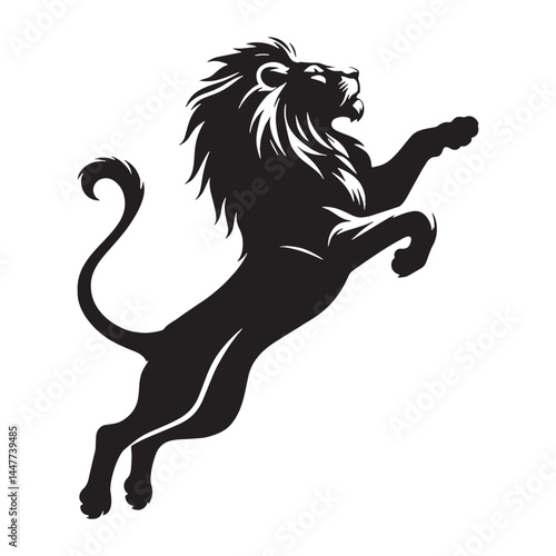 Motion-infused attacking lion silhouette vector in pouncing stance – attacking lion silhouette – attacking lion vector – attacking lion illustration – silhouette of attacking lion


