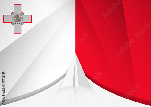 Malta Flag with Abstract Paper Airplane Design, National Flag in a geometric folded paper style.