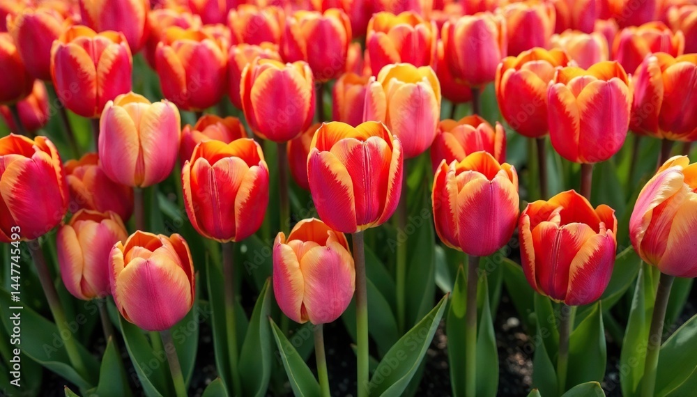Fototapeta premium Bold, stylized tulips arranged in a square grid , motif, spring