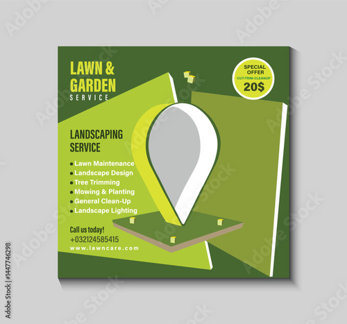 Enhance your garden services' online presence with this editable social media template. It is perfect for promoting landscaping, lawn care, and outdoor design services across various platforms.