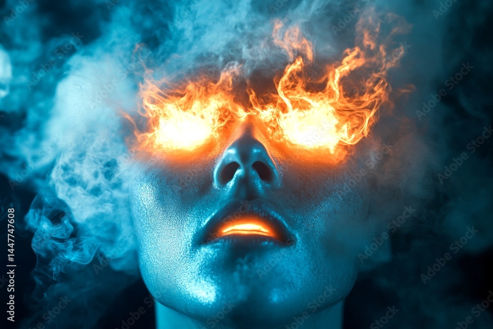 Metaphorical sleep deprivation awareness of a mental illusion. Strange perception. Hallucination - due to sleep deprivation: abstract image of individual status. Brainwave disruption.