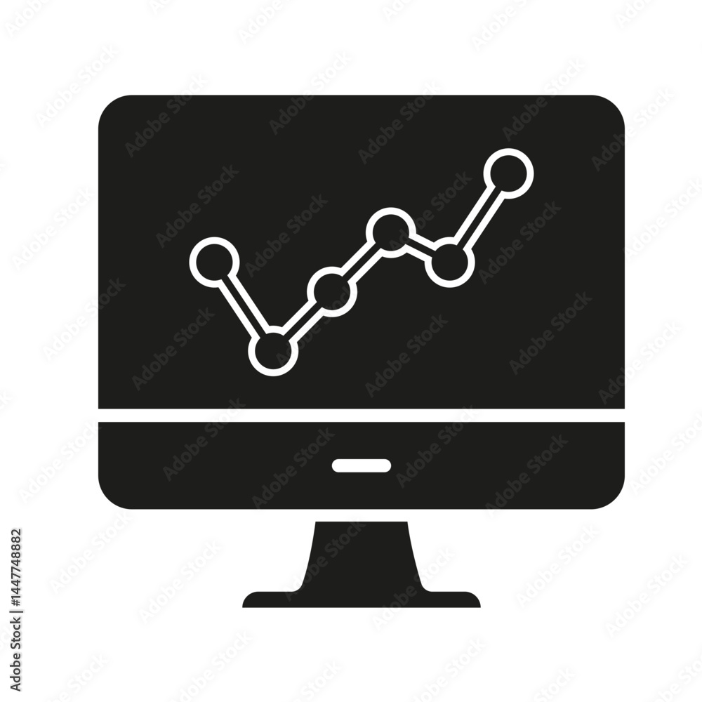 Computer Monitor With Graph Solid Icon. Data Analysis, Business Growth, And Performance Tracking Silhouette Symbol. Financial Insights And Analytics. Isolated Vector Illustration Computer Monitor With Graph Solid Icon. Data Analysis, Business Growth, And Performance Tracking Silhouette Symbol. Financial Insights And Analytics. Isolated Vector Illustration