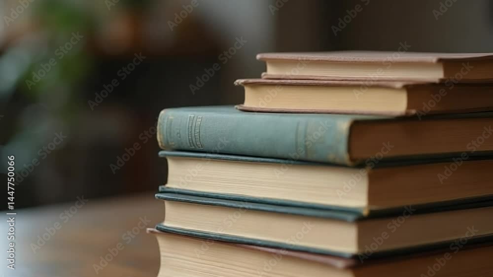 Stack of Books on Table with Soft Light Stack of Books on Table with Soft Light
