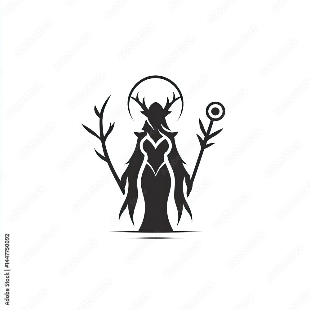 Silhouetted figure of a mythical woodland goddess. Silhouetted figure of a mythical woodland goddess.