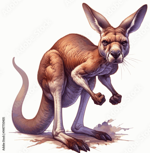 Pouch Fury Flow kangaroo angry isolated watercolor vector illustration svg  