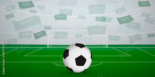 Saudi Football Arena Full of Fans with National Flags, Sports Event Illustration.