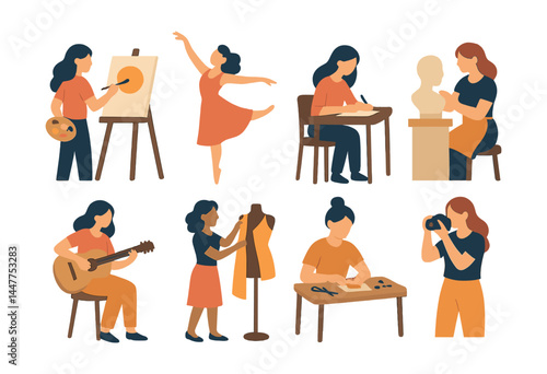 Creative women icons set – artist, dancer, writer, musician, designer, photographer