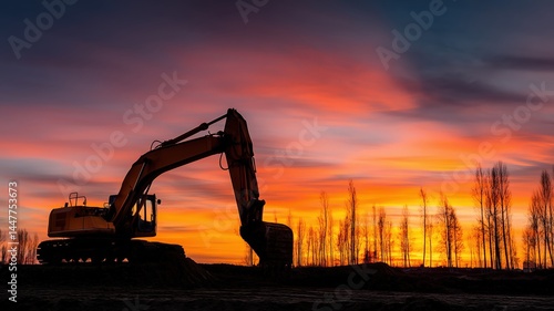 Wallpaper Mural Excavator Silhouette at Sunset Construction Site Torontodigital.ca