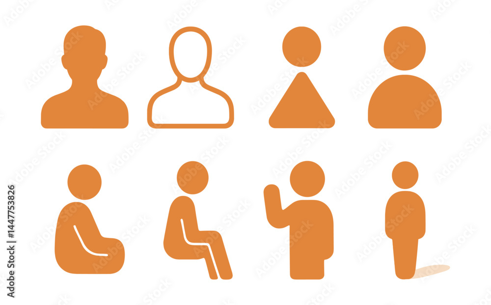 Stylized human icons set – minimalistic silhouettes in orange hues Stylized human icons set – minimalistic silhouettes in orange hues