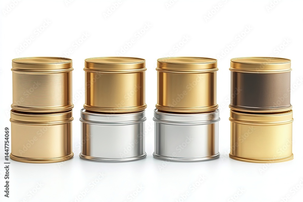 Set of metal tin cans with blank labels isolated Set of metal tin cans with blank labels isolated