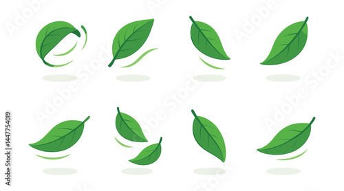 Nature breeze icons set – leaf, motion, green, eco, organic, fresh, environment, wind, natural, seasons
