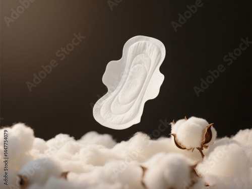 A sanitary pad floating above cotton bolls