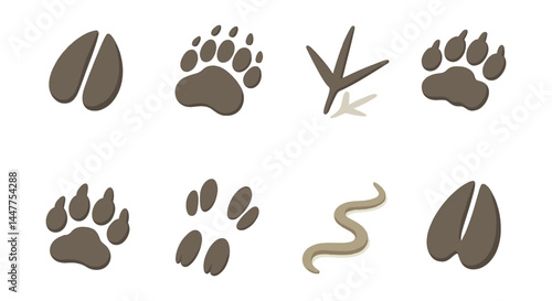 Wildlife tracks icons set – deer, bear, bird, cat, dog, snake