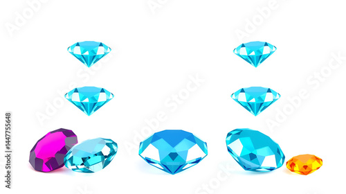 Gems isolated on white background. Vector jewels or precious diamonds gem set