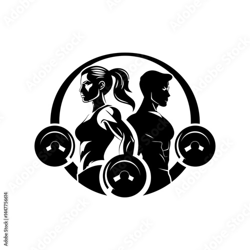 vector illustration of a man and girls with dumbells 7