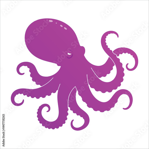 A stylized purple octopus illustration showcases a simple cartoon design on a white background.