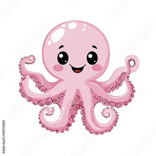 Cute cartoon octopus with a friendly smile and vibrant colors.