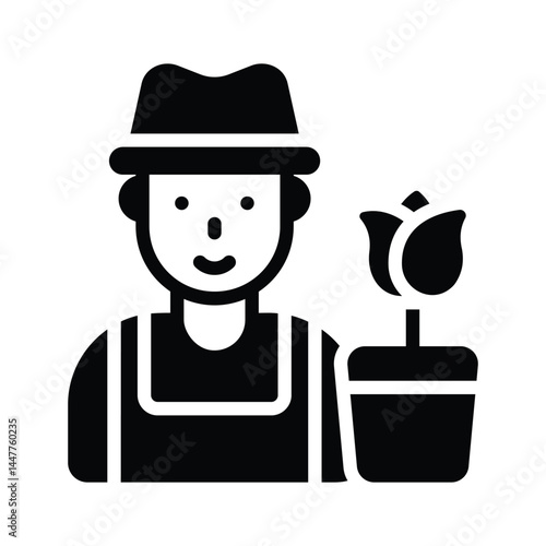 A well designed glyph showing male florist with potted plant
