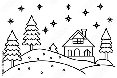 Winter Landscape Minimalist Vector Ar