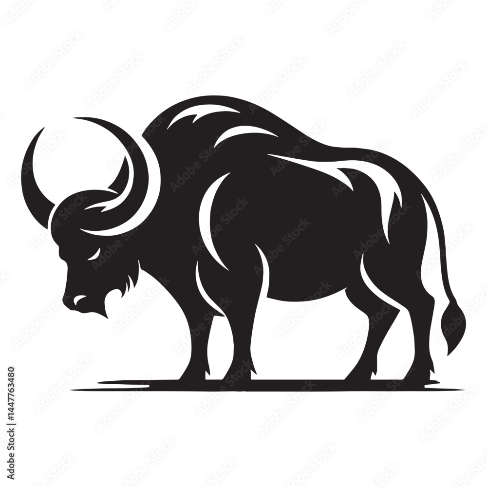 Fototapeta premium Bold buffalo silhouette vector created for striking digital designs – buffalo silhouette – buffalo vector – buffalo illustration – silhouette of buffalo