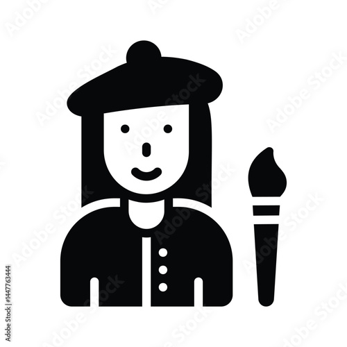 Ready to use glyph style icon of female painter with brush