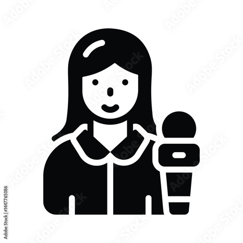 Grab this trendy glyph icon of female reporter with news mic