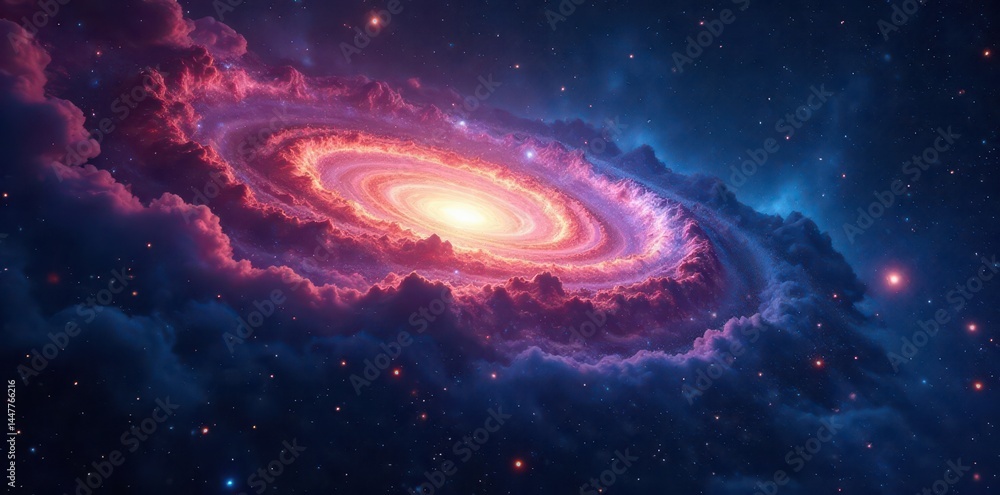 Fototapeta premium Distant nebulae and galaxies swirl across a deep black void , illustration, infinity, pattern