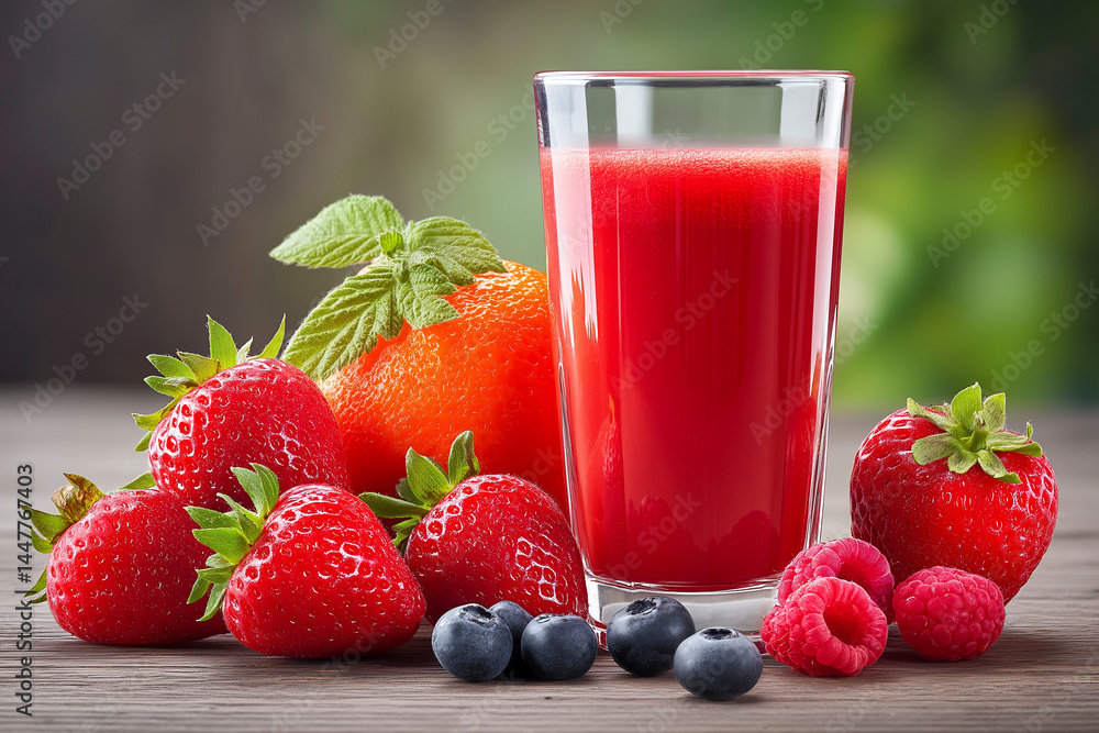Freshly squeezed fruit berry juice on isolated studio background with copy space Freshly squeezed fruit berry juice on isolated studio background with copy space