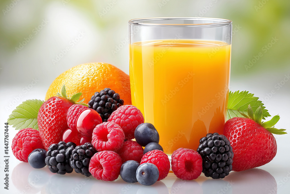 Freshly squeezed fruit berry juice on isolated studio background with copy space Freshly squeezed fruit berry juice on isolated studio background with copy space