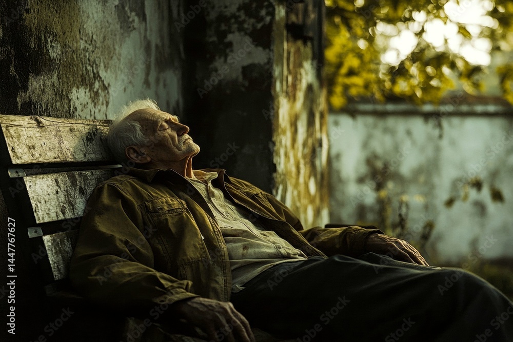 Depression awareness campaign. Loneliness in old age - cause of depression: abstract image of physical state. Metaphorical loneliness in old age emotions of a loss of pleasure or interest.