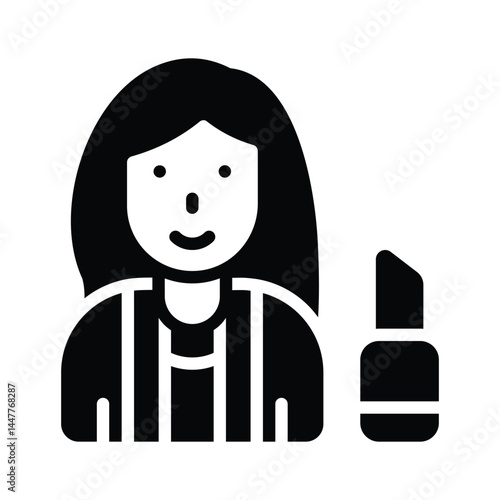 Visually engaging glyph icon showing beautician with lipstick