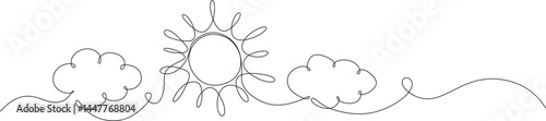 Sun and cloud continuous one line art vector illustration on transparent background