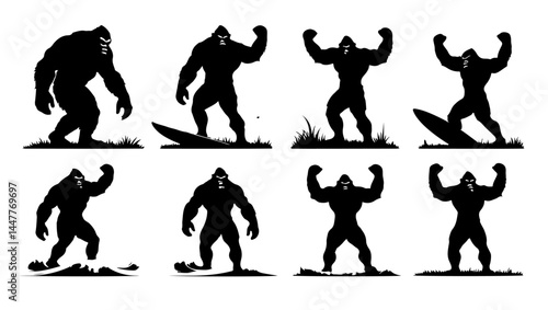 "gorilla art, strong gorilla, heart gorilla, surf gorilla, gorilla silhouette, bodybuilding gorilla, muscle monkey, heart symbol, animal strength, heroic gorilla, surfboard design, fitness mascot, gym