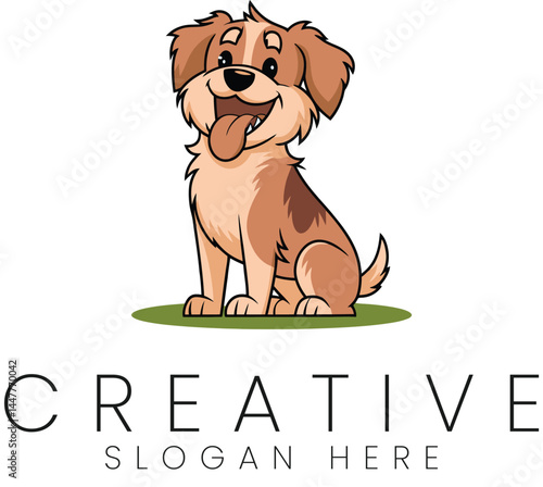 Adorable Happy Dog Cartoon Logo Design Pet Puppy cute icon cute tail pets brown white sweet funny   