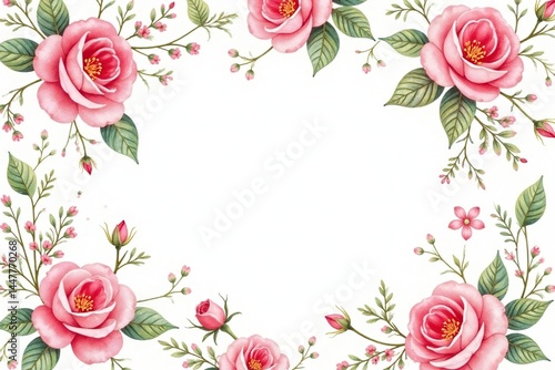 Wallpaper Mural Delicate watercolor roses & leaves, repeating floral design, pink, repeat Torontodigital.ca