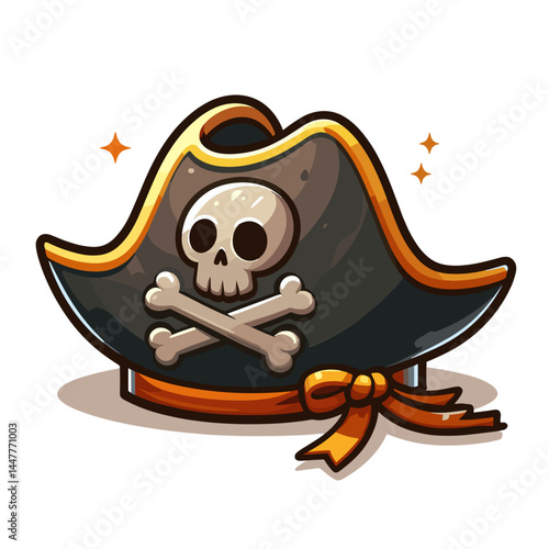 Pirate hat with skull and crossbones. Perfect for adventure themes, costume parties, and children's entertainment content.